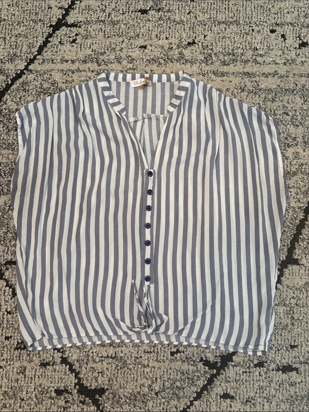 Blush Blue and White Vertical Stripe Tie-Front Blouse